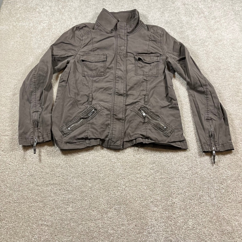 Sonoma Utility Jacket Womens Medium Brown Cotton Blend Zip Front Military